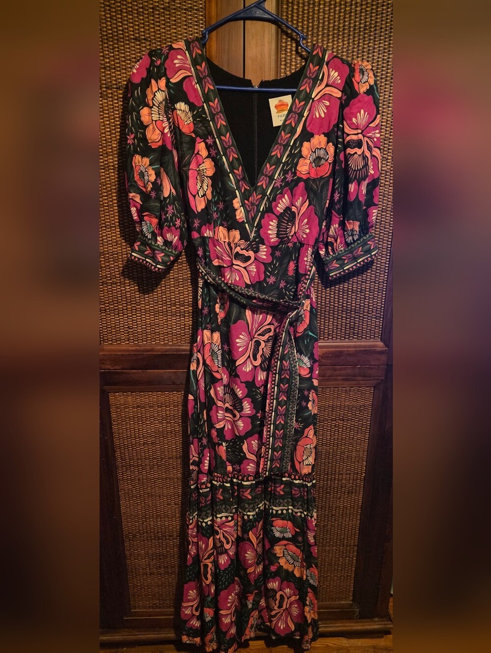 FARM Rio Flowers Garden Maxi Dress with Bold Pink & Green Print Small - Picture 5 of 8